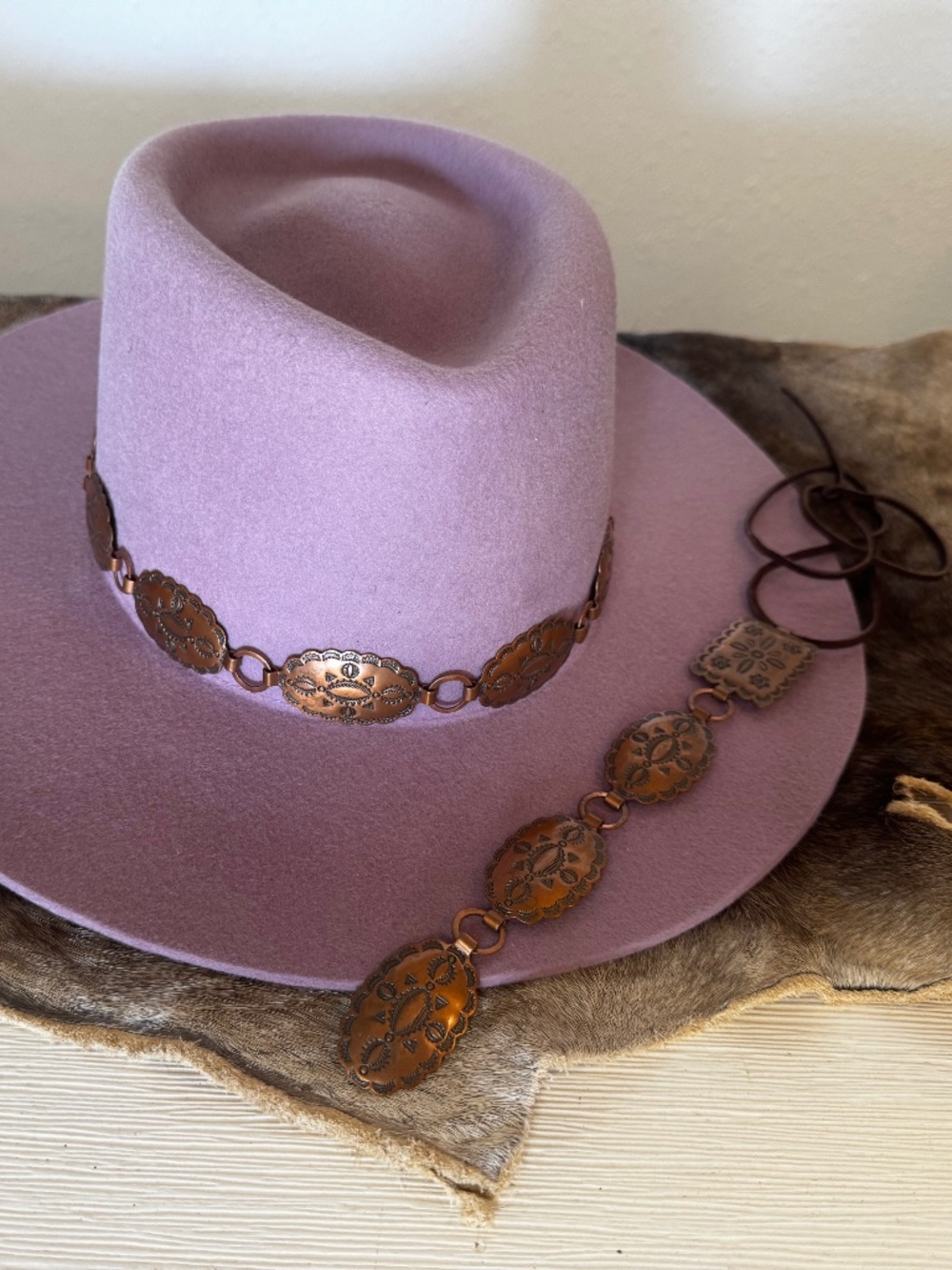 Genuine Copper Concho Hatband and Lariet necklace set